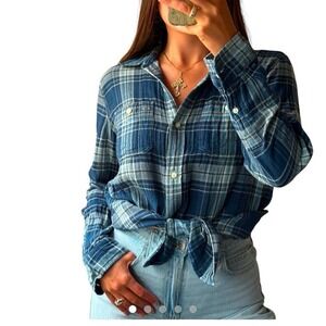 Lauren Jeans Co Ralph Lauren Plaid Button Down Shirt Womens Size L Blue White